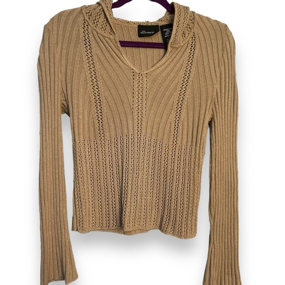 No Boundaries Hooded Mixed Knit Sweater Women's Medium Jrs Lightweight Y2K Boho